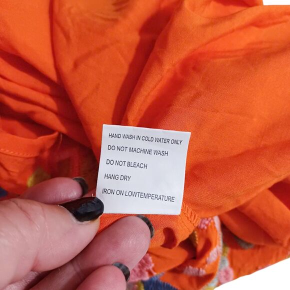 NWT Solitaire Orange Embroidered Boho Blouse L Festival Floral Artisan Peasant - Picture 8 of 8